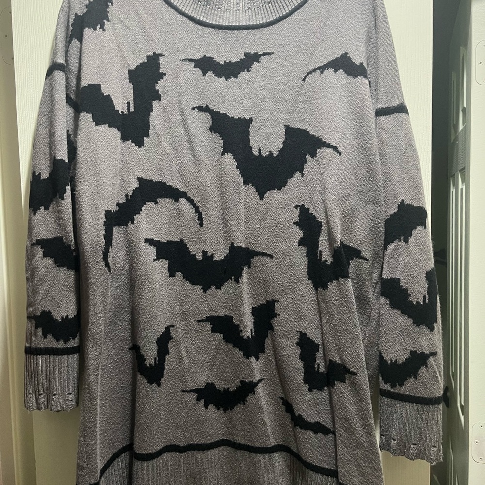 Long Gray and Black Bat Pattern Sweater